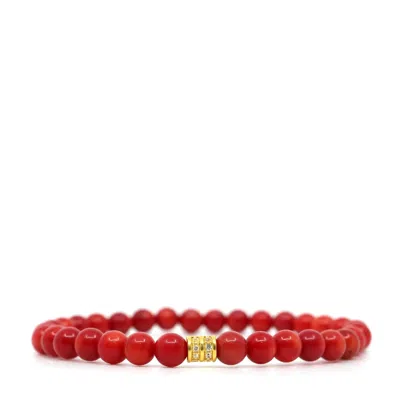Shar Oke Men's Gold / Red Red Coral & 24k Pure Gold Bracelet