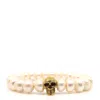 Shar Oke Men's Gold / White Freshwater Pearl & Gold Skull Beaded Bracelet
