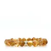 Shar Oke Men's Gold / Yellow / Orange Citrine & Cubic Zirconia Baguette Beaded Bracelet