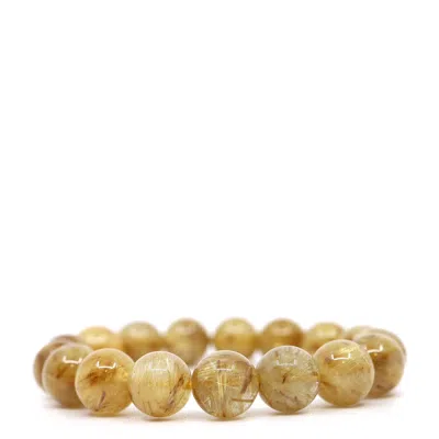 Shar Oke Men's Golden Rutilated Quartz Beaded Bracelet