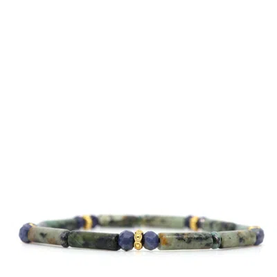 Shar Oke Men's Green / Blue / Gold African Turquoise & Blue Sapphire Bracelet In Green/blue/gold
