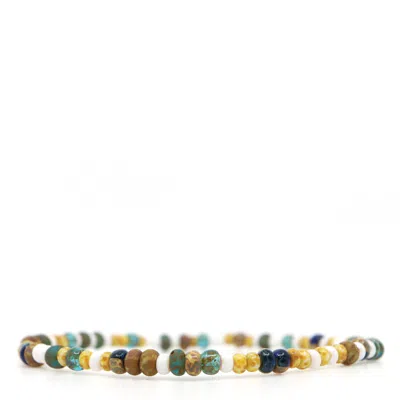 Shar Oke Men's Green / Blue / White White, Yellow & Teal Czech Picasso Beaded Bracelet In Multi