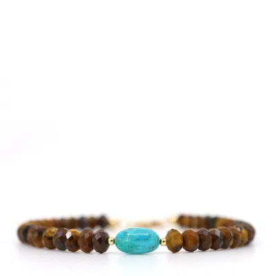 Shar Oke Men's Green / Brown / Gold Turquoise & Tiger's Eye Bracelet