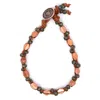 Shar Oke Men's Green / Brown Green & Brown Striped Czech Picasso, Brass Nonagon & Red Brown Leather Bracelet In Multi