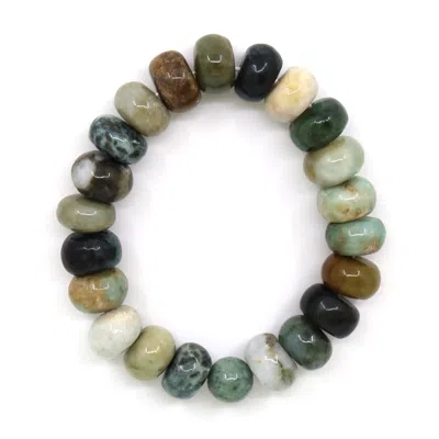 Shar Oke Men's Green / Brown / Yellow Natural Green Burma Jade Bracelet In Multi