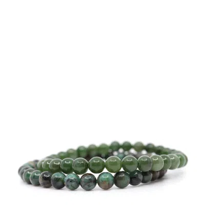 Shar Oke Men's Green Canadian Jade & Emerald Bracelet Set
