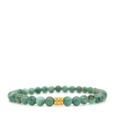 Shar Oke Men's Green / Gold Green Emerald & Solid Pure Gold Bracelet In Green/gold