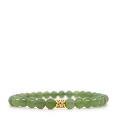 Shar Oke Men's Green / Gold Green Jade & 24k Pure Gold Bracelet