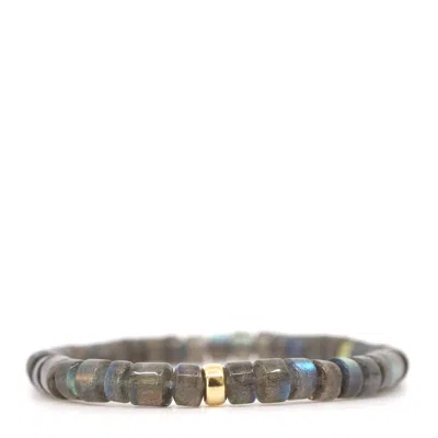Shar Oke Men's Green / Gold Labradorite & 24k Pure Gold Bracelet In Brown