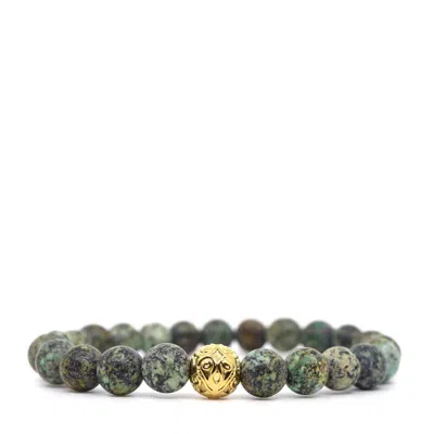 Shar Oke Men's Green / Gold / Neutrals African Turquoise & Gold Brass Bracelet