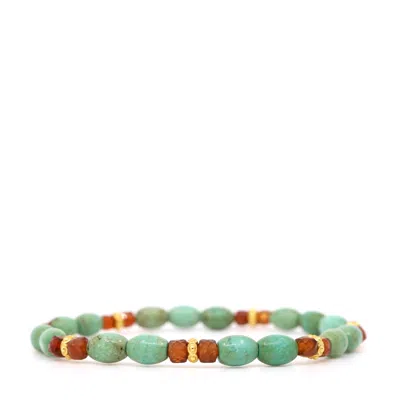 Shar Oke Men's Green / Gold / Orange Hubei Turquoise & Hessonite Garnet Bracelet