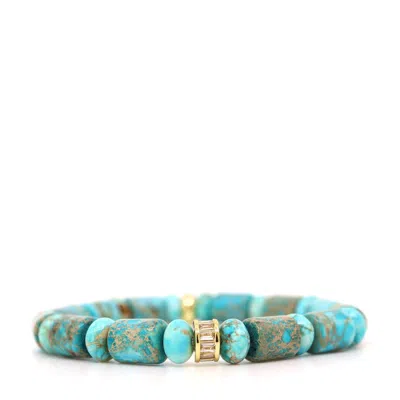 Shar Oke Men's Green / Gold Teal Sea Sediment Jasper Bracelet
