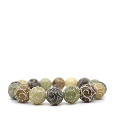 Shar Oke Men's Green / Neutrals Carved Serpentine Bracelet