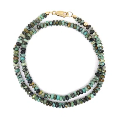 Shar Oke Men's Green / Neutrals / Gold African Turquoise & 14k Solid Gold Wrap Bracelet
