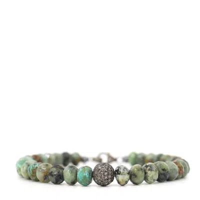 Shar Oke Men's Green / Silver African Turquoise Bracelet