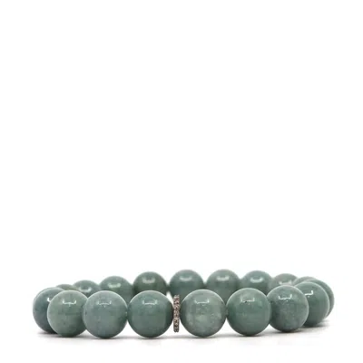 Shar Oke Men's Green / Silver Burma Jade & Diamonds Beaded Bracelet In Multi