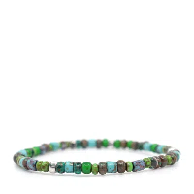 Shar Oke Men's Green / Silver Green, Turquoise & Silver Picasso Czech Bracelet