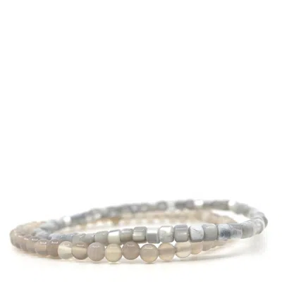 Shar Oke Men's Grey Agate & Mother Of Pearl Beaded Bracelet In Gray