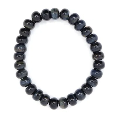 Shar Oke Men's Grey & Blue Tiger's Eye Beaded Bracelet