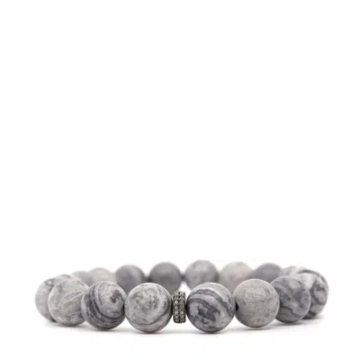 Shar Oke Men's Grey / Black Map Jasper & Sterling Silver Bracelet In Grey/black