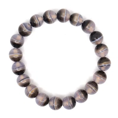 Shar Oke Men's Grey / Black / White Grey Banded Agate Beaded Bracelet