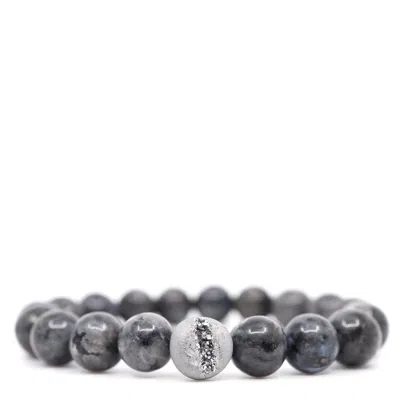 Shar Oke Men's Grey Larvikite & Druzy Beaded Bracelet In Gray