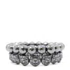 Shar Oke Men's Lion Dark Grey Hematite Beaded Bracelet Set In Gray
