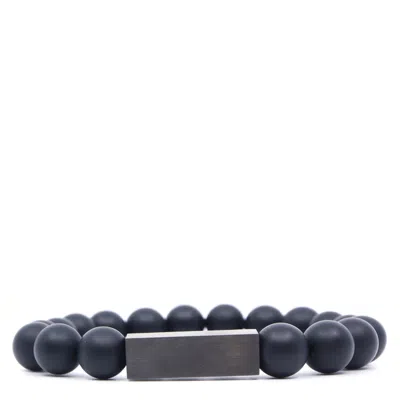 Shar Oke Men's Matte Black Onyx & Black Stainless Steel Bar Beaded Bracelet