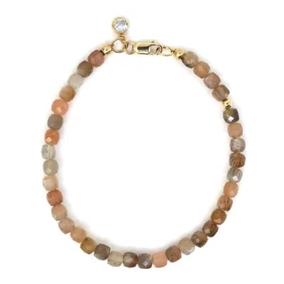 Shar Oke Men's Neutrals 14k Gold Filled & Peach Moonstone Bracelet