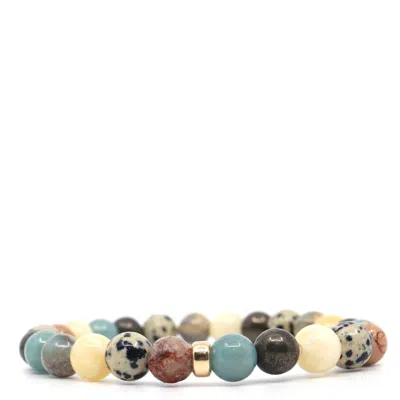Shar Oke Men's Neutrals Dalmatian Jasper, Jade, African Opal & African Sea Sediment & Pyrite Beaded Bracelet In Multi