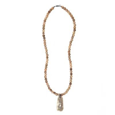 Shar Oke Men's Neutrals Horn, Beige Sandalwood & Polki Diamond Pendant Necklace