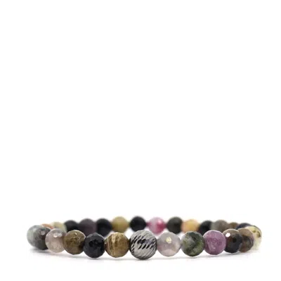 Shar Oke Men's Neutrals / Silver Tourmaline & Sterling Silver Bracelet