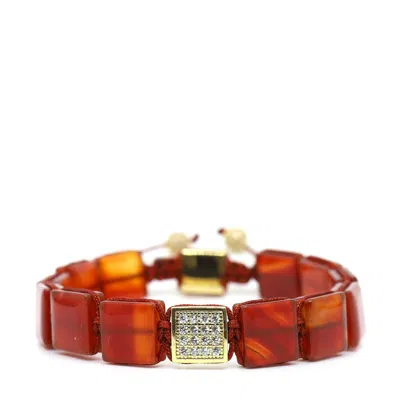 Shar Oke Men's Orange / Gold Carnelian Square Bracelet In Orange/gold