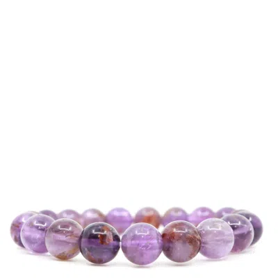 Shar Oke Men's Pink / Purple Auralite Super Seven Canadian Amethyst Beaded Bracelet