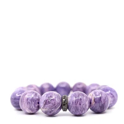 Shar Oke Men's Pink / Purple / Black Black Diamonds & Charoite Beaded Bracelet