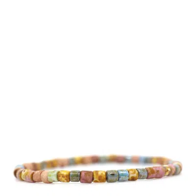 Shar Oke Men's Pink / Purple / Blue Yellow, Pink & Blue Czech Beaded Bracelet