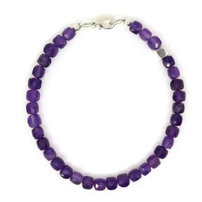 Shar Oke Men's Pink / Purple / Silver Amethyst & Sterling Silver Beaded Bracelet