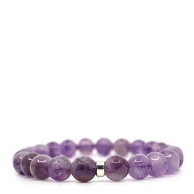 Shar Oke Men's Pink / Purple / Silver Purple Quartz Beaded Bracelet