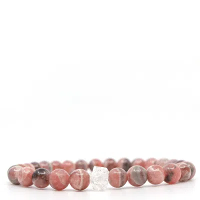 Shar Oke Men's Pink Rhodochrosite & Herkimer Diamond Beaded Bracelet
