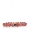 Shar Oke Men's Pink / Silver Strawberry Quartz & Sterling Silver Bracelet In Brown