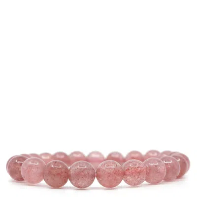 Shar Oke Men's Pink Strawberry Quartz Beaded Bracelet