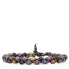Shar Oke Men's Purple, Black & Yellow Picasso Czech Beads & Grey Leather Beaded Bracelet In Purple