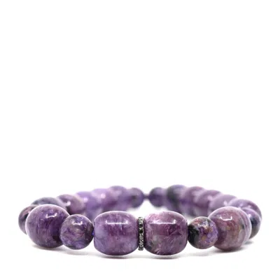Shar Oke Men's Purple / Black Black Diamonds & Charoite Bracelet