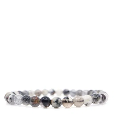 Shar Oke Men's Rutilated Black Quartz Beaded Bracelet