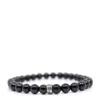 Shar Oke Men's Silver / Black Black Spinel & Good Fortune Beaded Bracelet