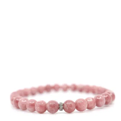 Shar Oke Men's Silver / Pink / Purple Pink Opal & Sterling Silver Diamonds Beaded Bracelet