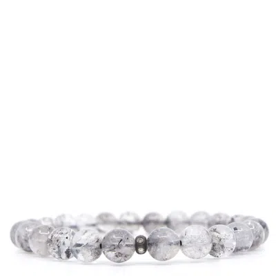 Shar Oke Men's White / Black Himalayan Herkimer & Diamonds Beaded Bracelet In Gray