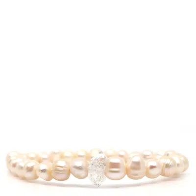Shar Oke Men's White Freshwater Pearls & Herkimer Beaded Bracelet In Neutral
