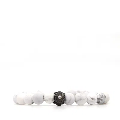 Shar Oke Men's White / Silver White Howlite & Freshwater Pearl Bracelet In White/silver