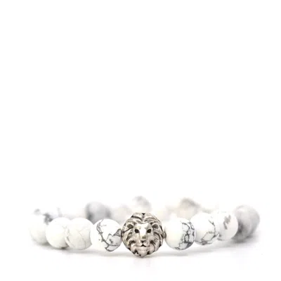 Shar Oke Men's White / Silver White Howlite & Lion Bracelet In Multi